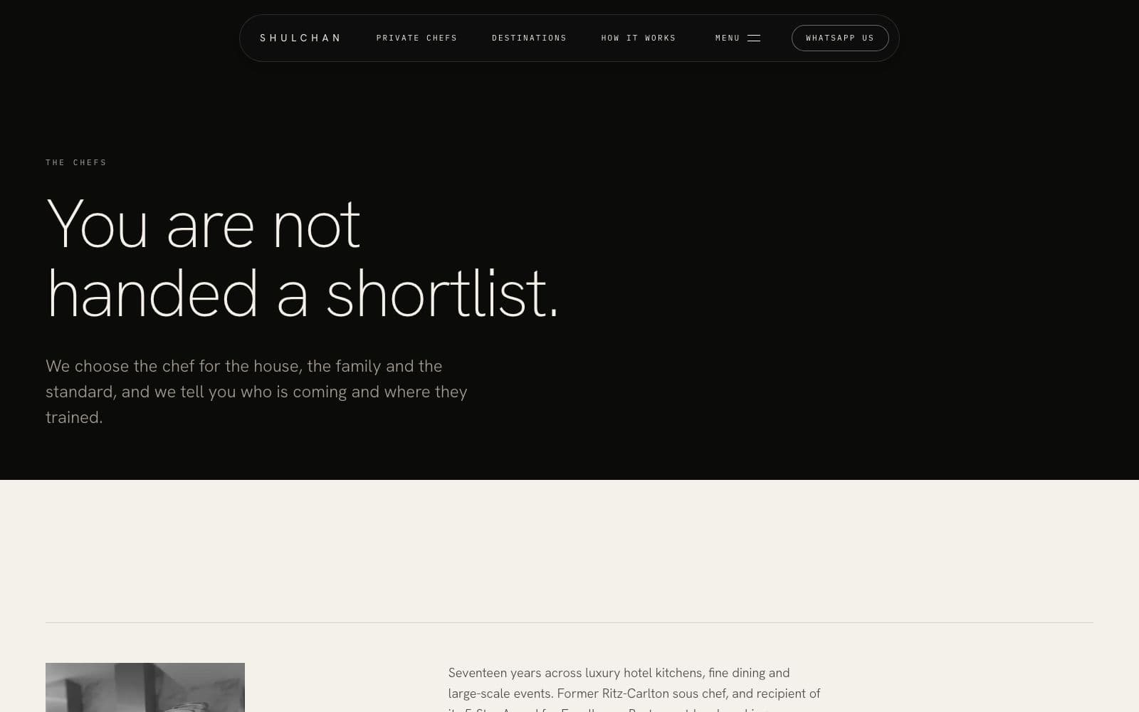 Shulchan chefs page: you are not handed a shortlist