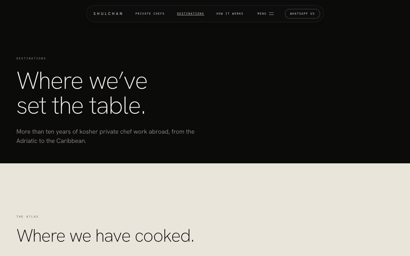 Shulchan destinations page: where we have set the table