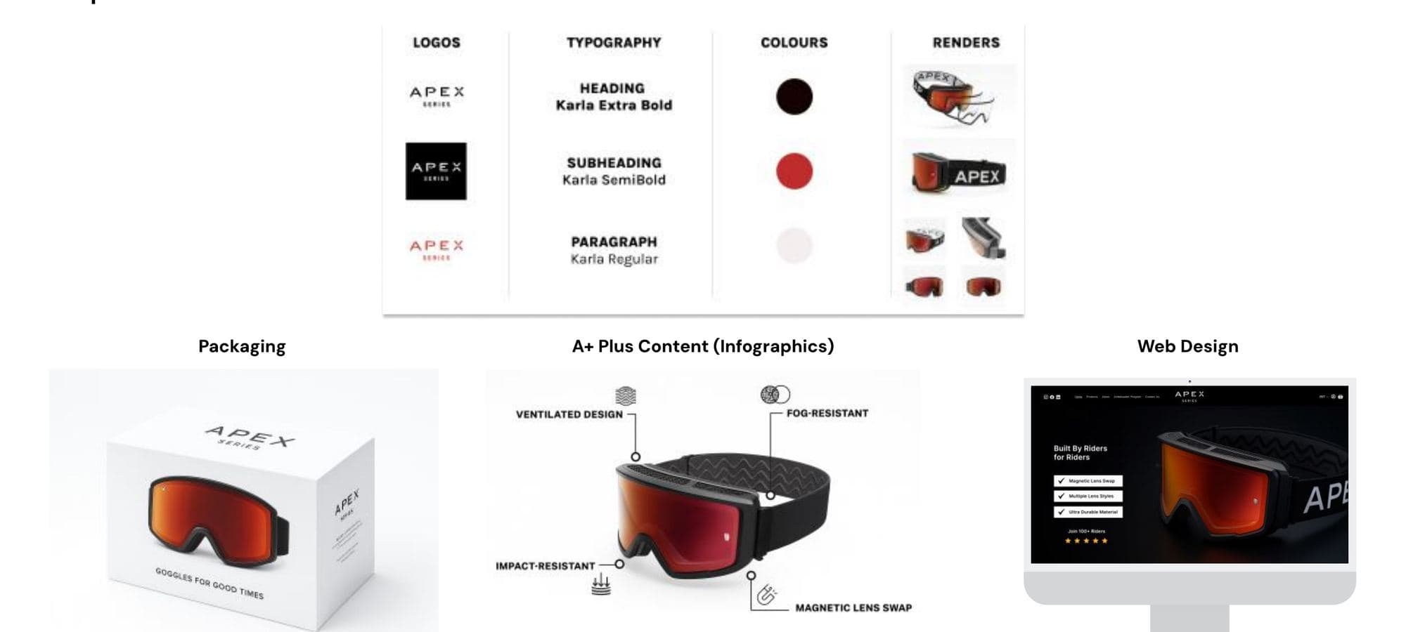 APEX brand guideline, packaging, Amazon A+ infographics and web design